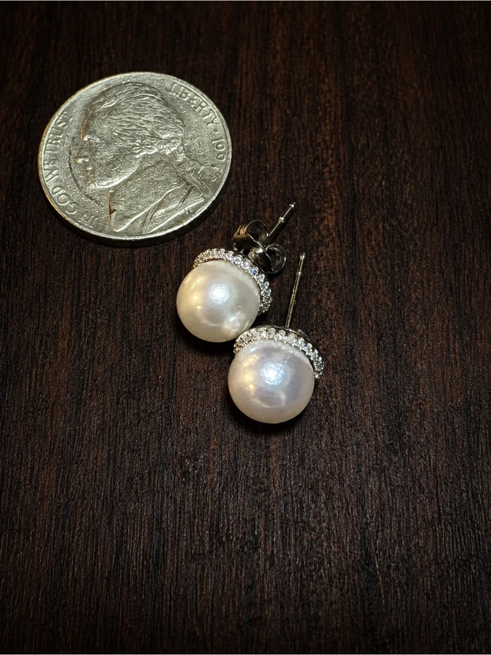 Genuine Akoya Pearl Halo Stud Earrings in 14k White gold and diamonds